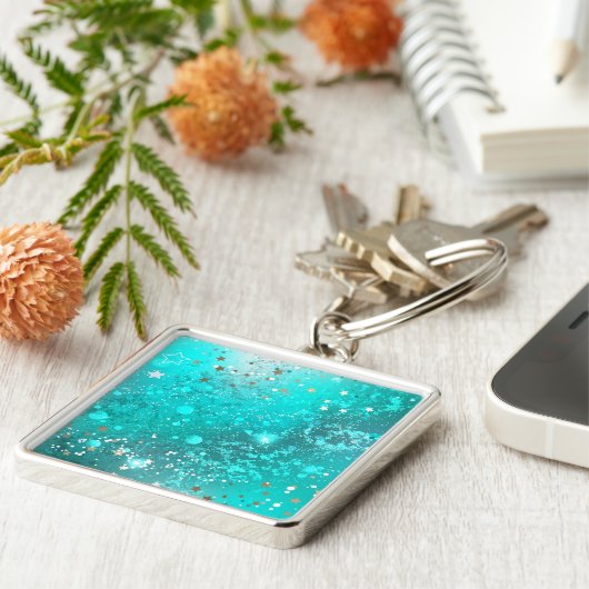 Mint Turquoise Foil Hintergrund Schlüsselanhänger (Seite)