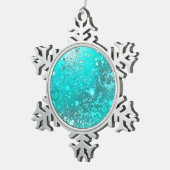 Mint Turquoise Foil Hintergrund Schneeflocken Zinn-Ornament (Rechts)