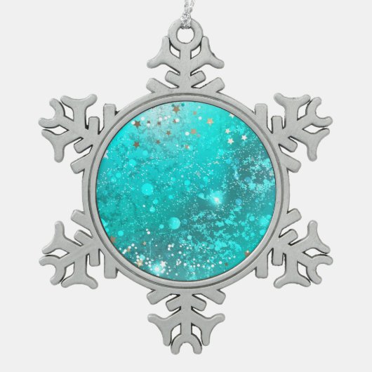 Mint Turquoise Foil Hintergrund Schneeflocken Zinn-Ornament (Vorderseite)