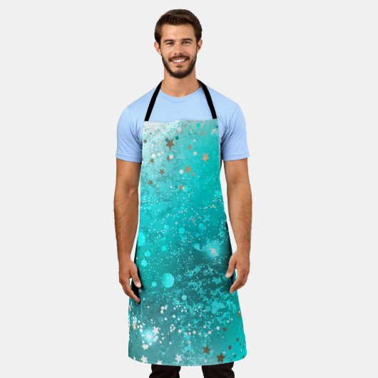 Mint Turquoise Foil Hintergrund Schürze (Getragen)