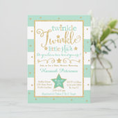 Mint Twinkle Little Star Baby Dusche Einladung (Stehend Vorderseite)