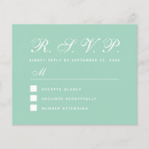 Mint UAWG Budget Green White Wedding Response Card