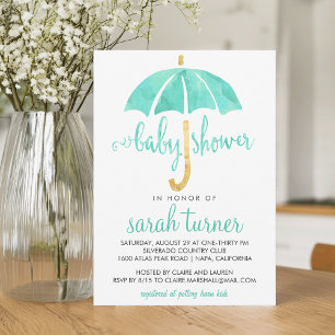 Mint Umbrella Neutral Baby Shower Einladungen