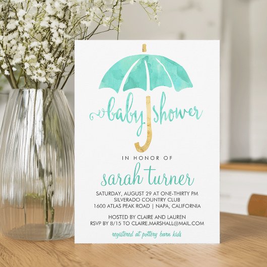 Mint Umbrella Neutral Baby Shower Einladungen