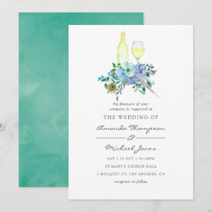 Mint- und Blaue Aquarell-Blumen-Hochzeitseinladung Einladung