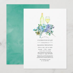 Mint- und Blaue Boho-Wein-Themenfeier des Lebens Einladung