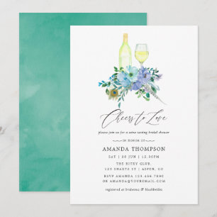 Mint- und Blaue Boho-Weinverkostung Brautparty Einladung