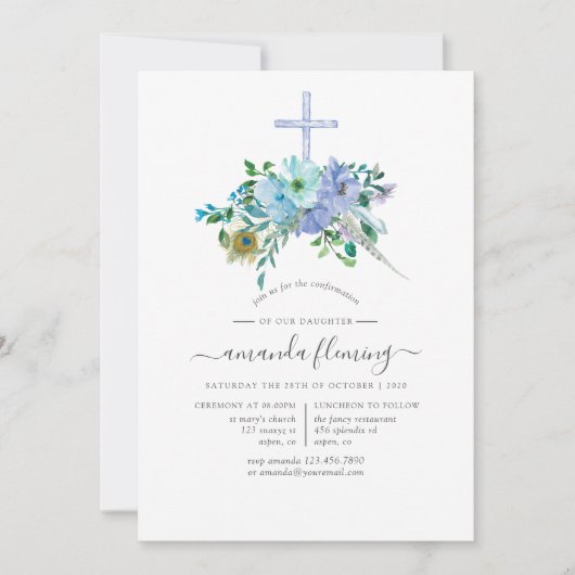 Mint und Blue Boho Bestätigung Einladung (Vorderseite)