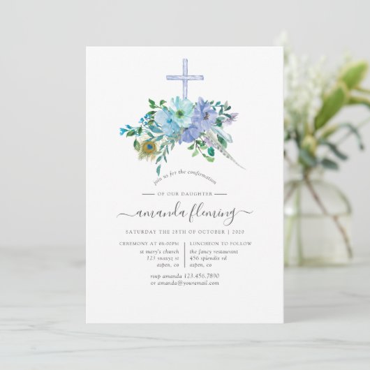 Mint und Blue Boho Bestätigung Einladung (Stehend Vorderseite)