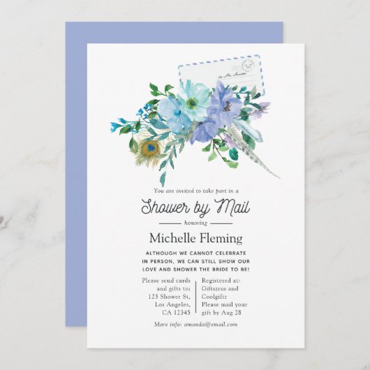 Mint und Blue Boho Brautparty per Mail Einladung (Vorne/Hinten)