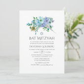 Mint und Blue Boho Floral Bat Mitzvah Einladung (Stehend Vorderseite)