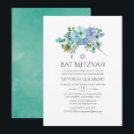 Mint und Blue Boho Floral Bat Mitzvah Einladung<br><div class="desc">Minze und blaue Boho floral Fledermaus Mitzvah lädt mit Pfauenfedern,  die schnell und einfach angepasst werden.</div>