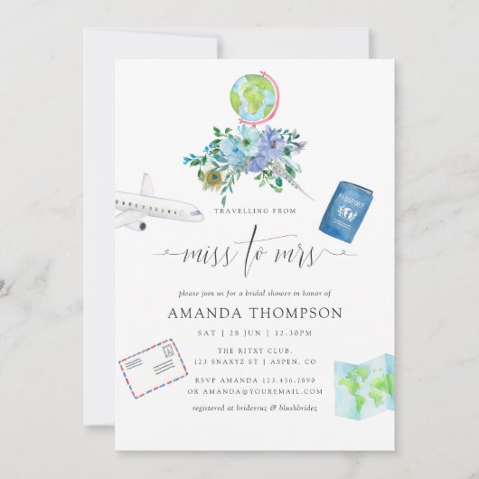 Mint und Blue Boho Miss zu Mrs. Brautparty Einladung (Vorderseite)