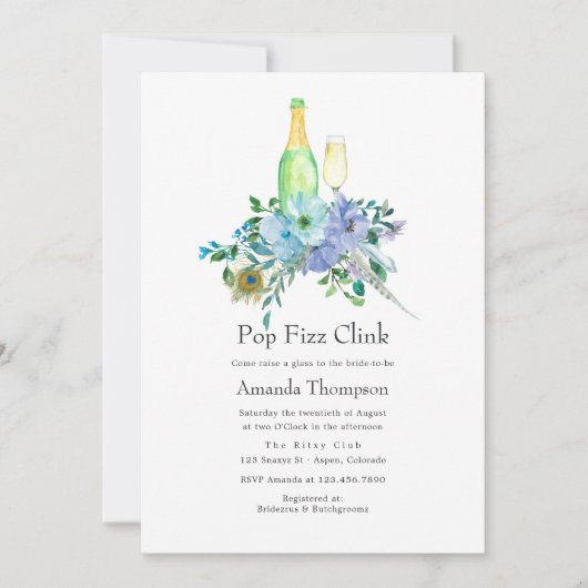 Mint und Blue Boho Pop Fizz Clink Brautparty Einladung (Vorderseite)