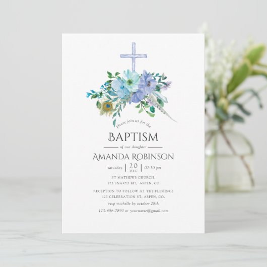 Mint und Blue Boho Taufe oder Weihnachten Einladung (Stehend Vorderseite)