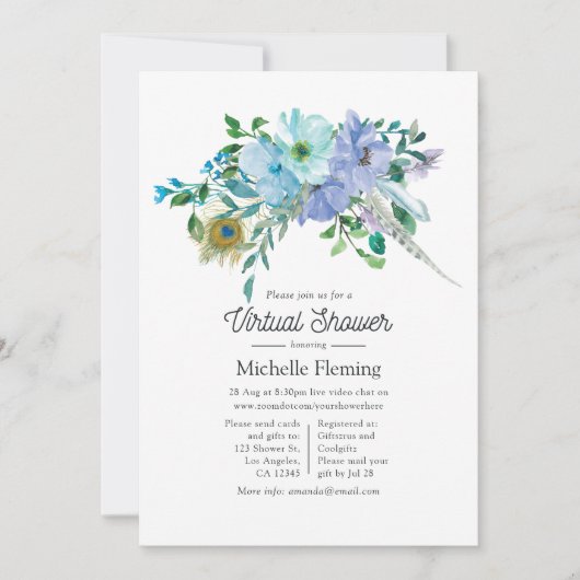 Mint und Blue Boho Virtual Baby Dusche Einladung (Vorderseite)