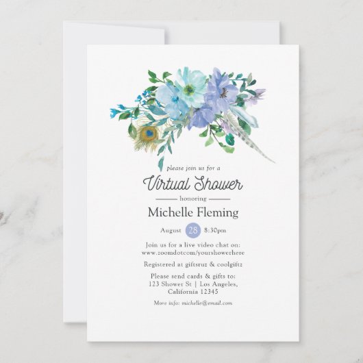 Mint und Blue Boho Virtual Bridal oder Baby Dusche Einladung (Vorderseite)