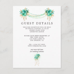 Mint und Gold Floral Lights Hochzeitsgäste Details Begleitkarte