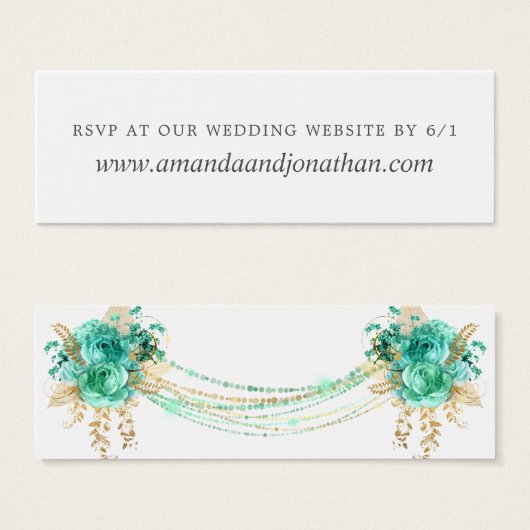 Mint und Gold Floral String Lights Hochzeit RSVP (Vorne & Hinten)