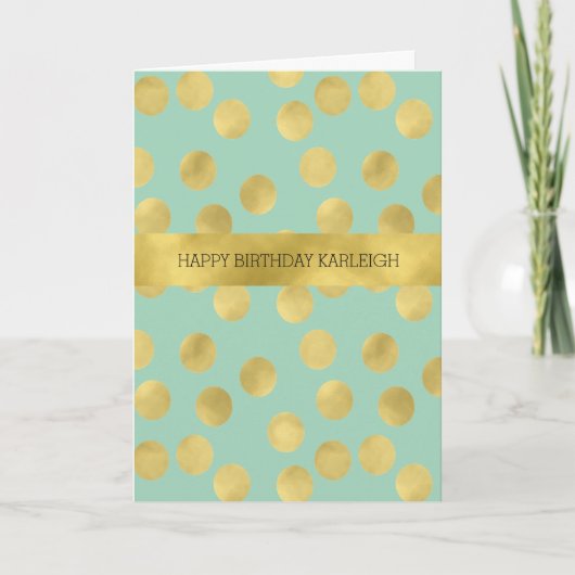 Mint und Gold Glitz Dots Geburtstag Karte (Vorderseite)