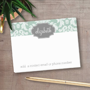 Mint- und Grau-Damask-Muster mit individuellem Nam Post-it Klebezettel