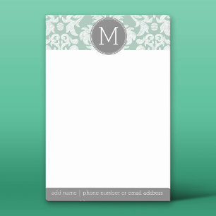 Mint- und Grau-Damaskus-Muster mit individuellem M Post-it Klebezettel