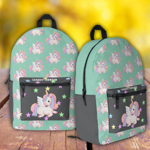 Mint- und Holzkohle-Regenbogen-Einhorn-Name  Bedruckter Rucksack