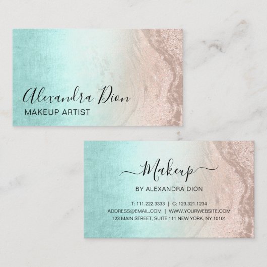 Mint- und Kupferstich-Rose, Goldschminke-Glitzer Visitenkarte (Vorne/Hinten)