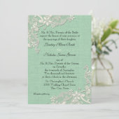 Mint und Lacey Ivory Floral Einladung (Stehend Vorderseite)