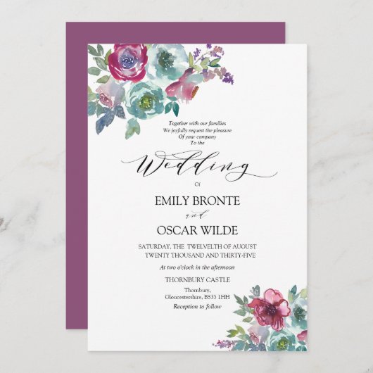 Mint und Mauve Floral Wedding Einladung (Vorne/Hinten)