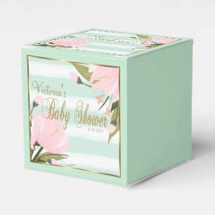 Mint- und Rosa gestreifte Babyparty Geschenkschachtel