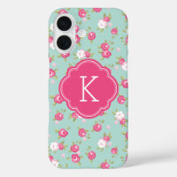 Mint und Rosa Schick Vintage Blumenprint Monogramm
