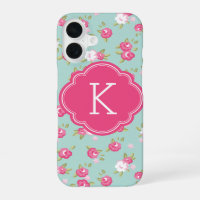Mint und Rosa Schick Vintage Blumenprint Monogramm