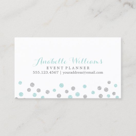 Mint und Silver Glitzer Confetti Dots Visitenkarte (Vorderseite)