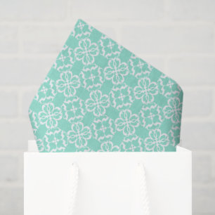 Mint- und Weiß-Blumenrastermuster Seidenpapier