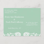 Mint Unique Damask Save the Date Ankündigungspostkarte (Rückseite)