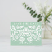 Mint Unique Damask Save the Date Ankündigungspostkarte (Stehend Vorderseite)