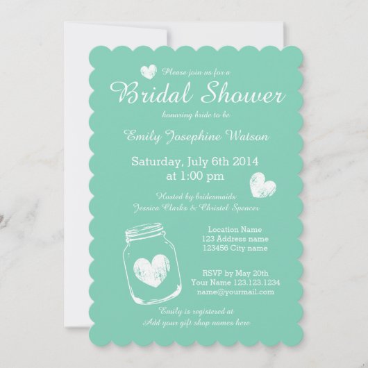 Mint Vintage Masson Jar Braudusche Einladungen (Vorderseite)