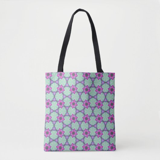 Mint & Violet Geometric Floral Pattern Tote Tasche (Vorderseite)