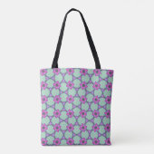 Mint & Violet Geometric Floral Pattern Tote Tasche (Rückseite)