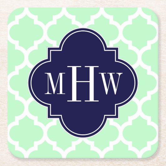 Mint, was marokkanisch #5 Navy Blue 3 Initial Mono Rechteckiger Pappuntersetzer (Vorderseite)