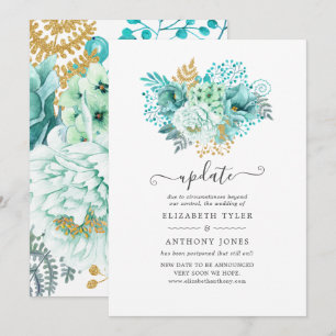 Mint-Wasserfarben-Hochzeitsupdate mit floralen Mot Einladung