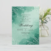 Mint Watercolor Bloom Wedding Einladung (Stehend Vorderseite)