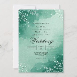 Mint Watercolor Bloom Wedding Einladung