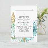 Mint Watercolor Blues Hochzeitsessen Probe Einladung (Stehend Vorderseite)