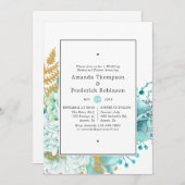 Mint Watercolor Blues Hochzeitsessen Probe Einladung (Vorne/Hinten)