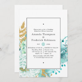 Mint Watercolor Blues Hochzeitsessen Probe Einladung