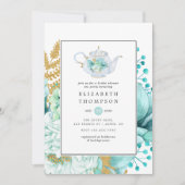 Mint Watercolor Brautparty Tee Party Einladung (Vorderseite)