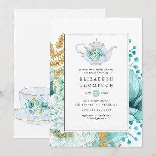 Mint Watercolor Brautparty Tee Party Einladung