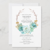 Mint Watercolor Floral Wedding Einladung (Vorderseite)